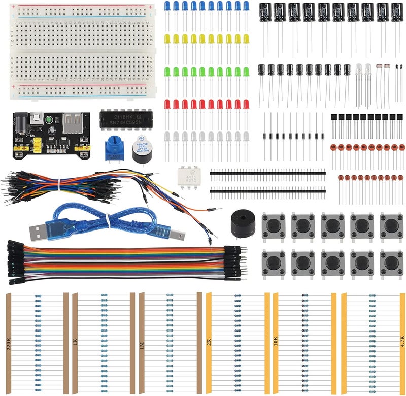 AiTrip New Electronics Basic Kit w/Power Supply Module, 400 Points Solderless Breadboard, Jumper Wire, LED,Resistor,Compatible with Arduino, Raspberry Pi, STM32 - Image 1